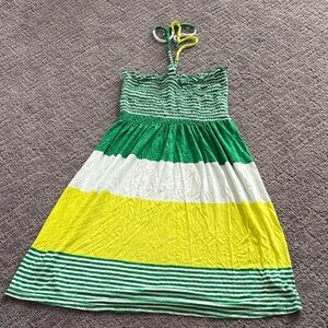 Green, Yellow & White Strapless Stripe Sundress